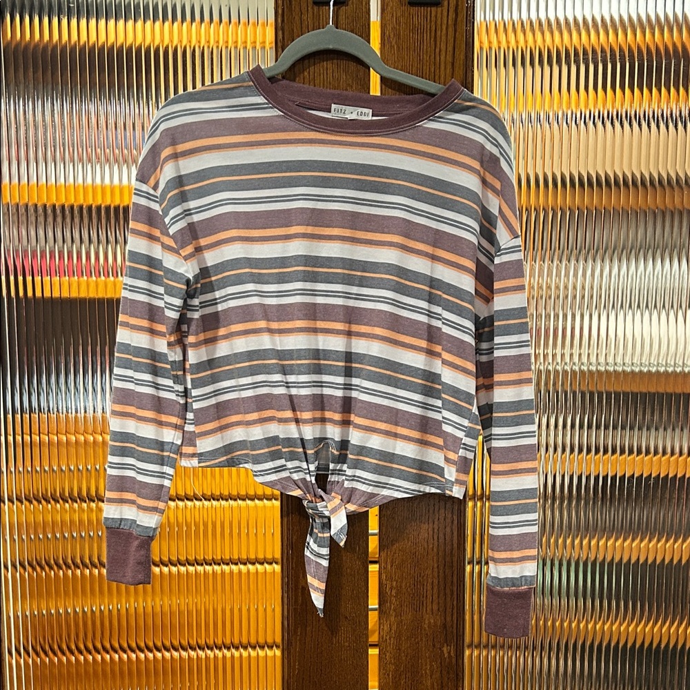 Striped Tie-Front Sweatshirt in Multicolor by Fitz + Eddie